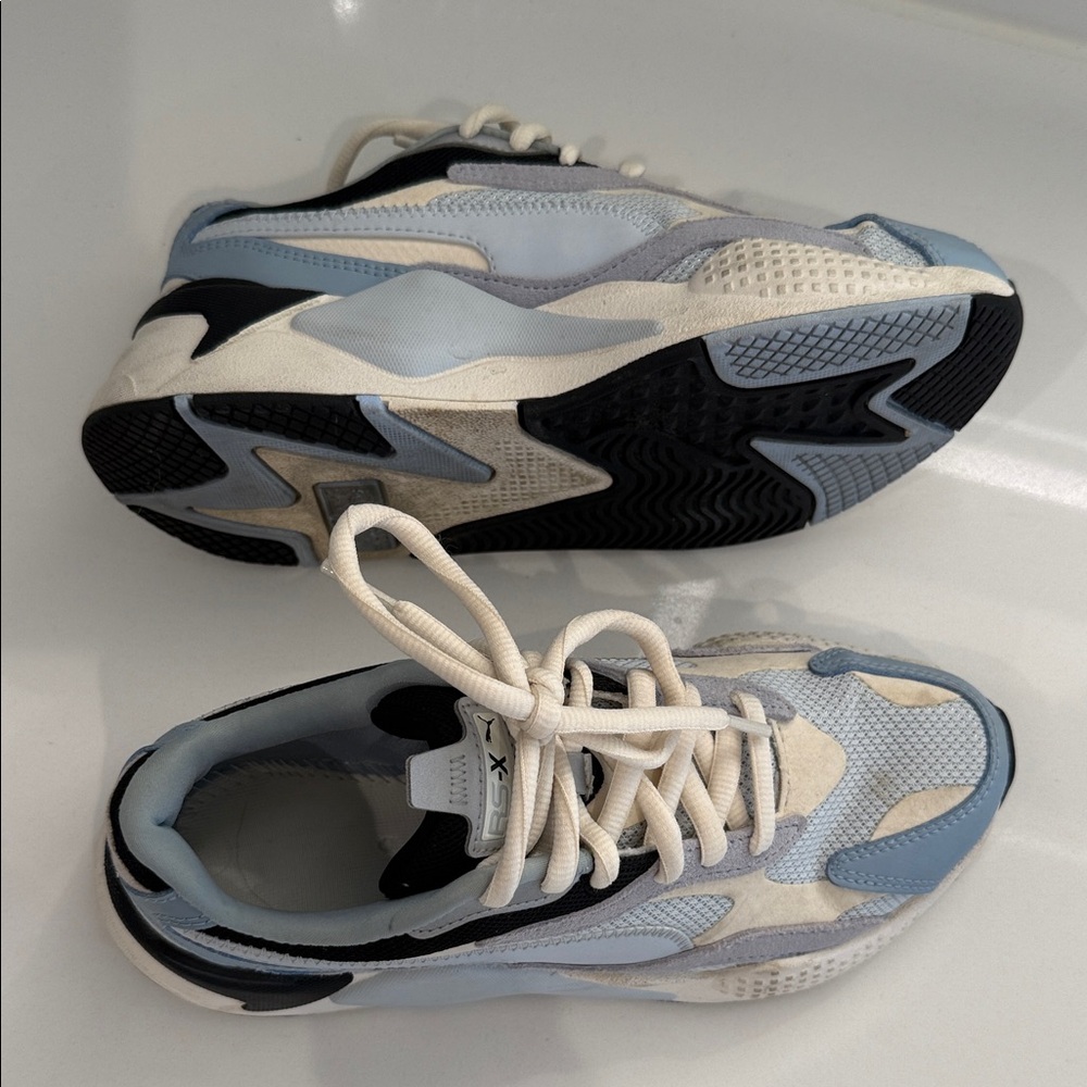 Puma RSX Blue White Sneakers - missing insoles as more comfortable without them